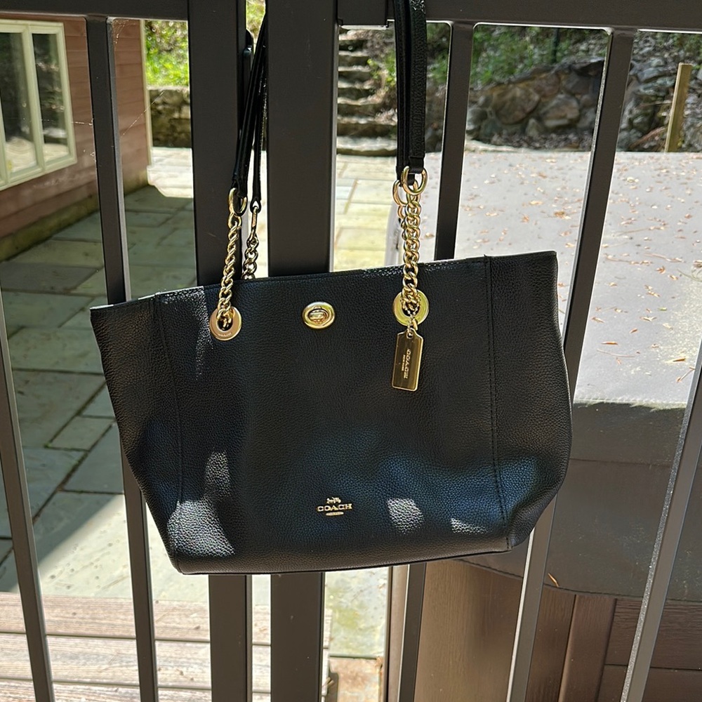 Coach Black and Gold Structured Leather Tote